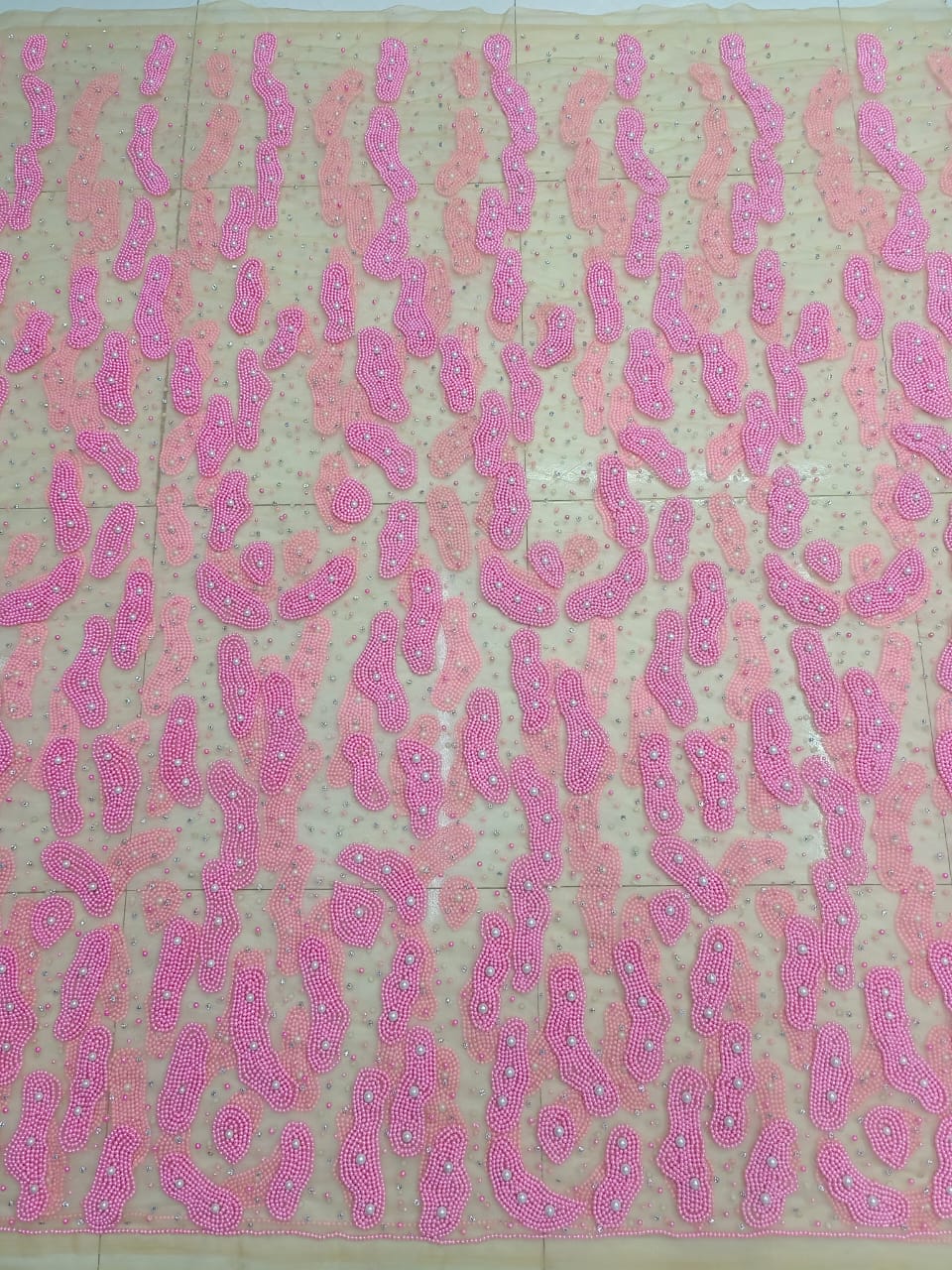 Heavily Beaded Net Lace Fabric