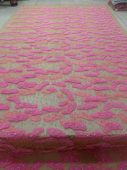 Heavily Beaded Net Lace Fabric
